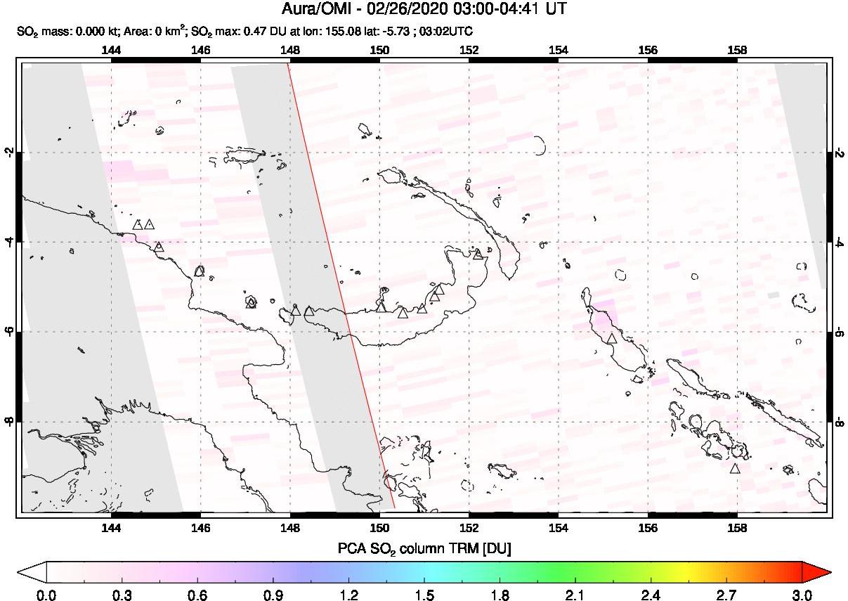 A sulfur dioxide image over Papua, New Guinea on Feb 26, 2020.