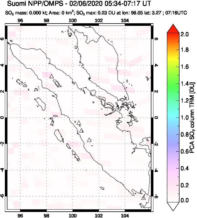 A sulfur dioxide image over Sumatra, Indonesia on Feb 06, 2020.