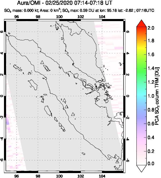 A sulfur dioxide image over Sumatra, Indonesia on Feb 25, 2020.