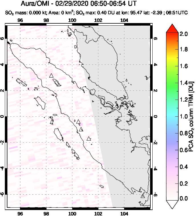 A sulfur dioxide image over Sumatra, Indonesia on Feb 29, 2020.