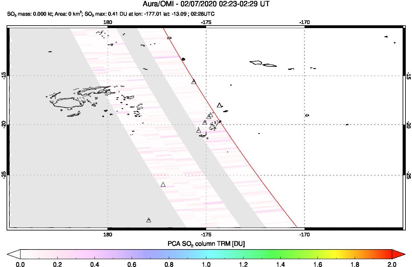A sulfur dioxide image over Tonga, South Pacific on Feb 07, 2020.