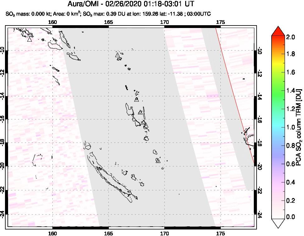 A sulfur dioxide image over Vanuatu, South Pacific on Feb 26, 2020.