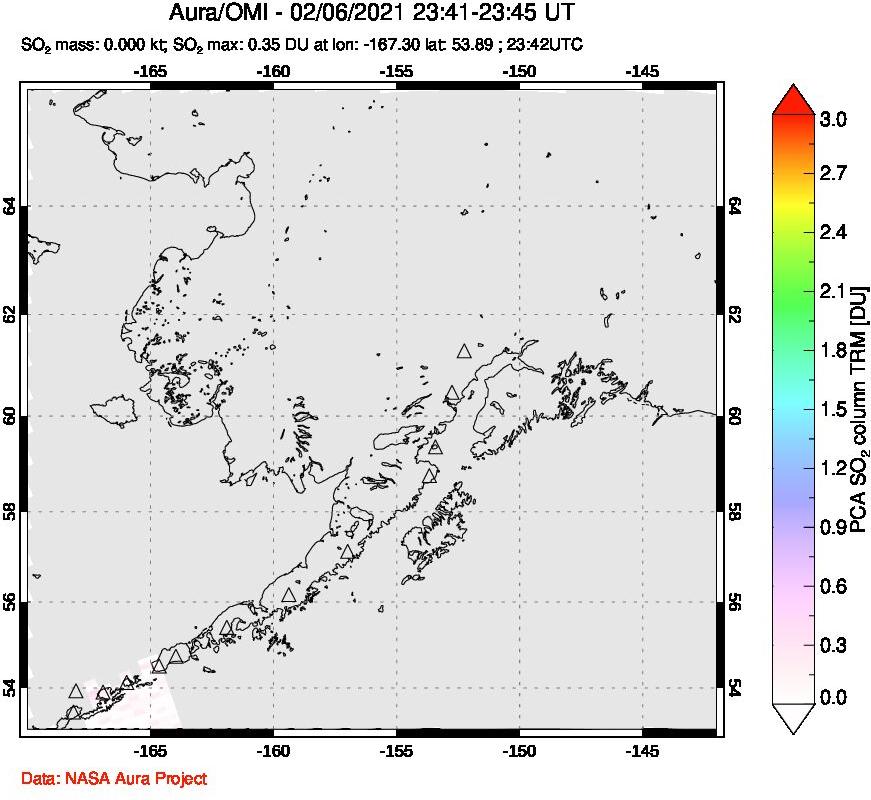 A sulfur dioxide image over Alaska, USA on Feb 06, 2021.