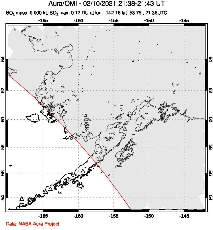 A sulfur dioxide image over Alaska, USA on Feb 10, 2021.