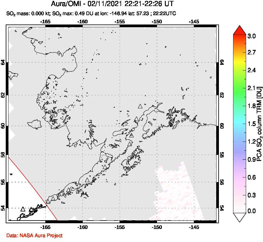 A sulfur dioxide image over Alaska, USA on Feb 11, 2021.