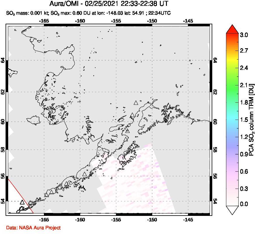 A sulfur dioxide image over Alaska, USA on Feb 25, 2021.