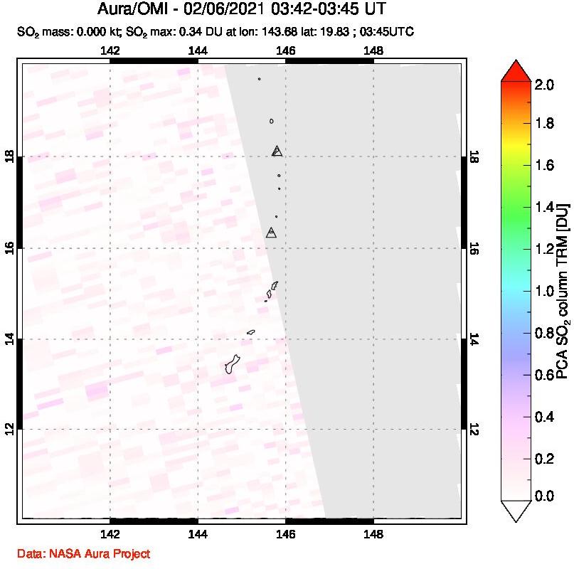 A sulfur dioxide image over Anatahan, Mariana Islands on Feb 06, 2021.