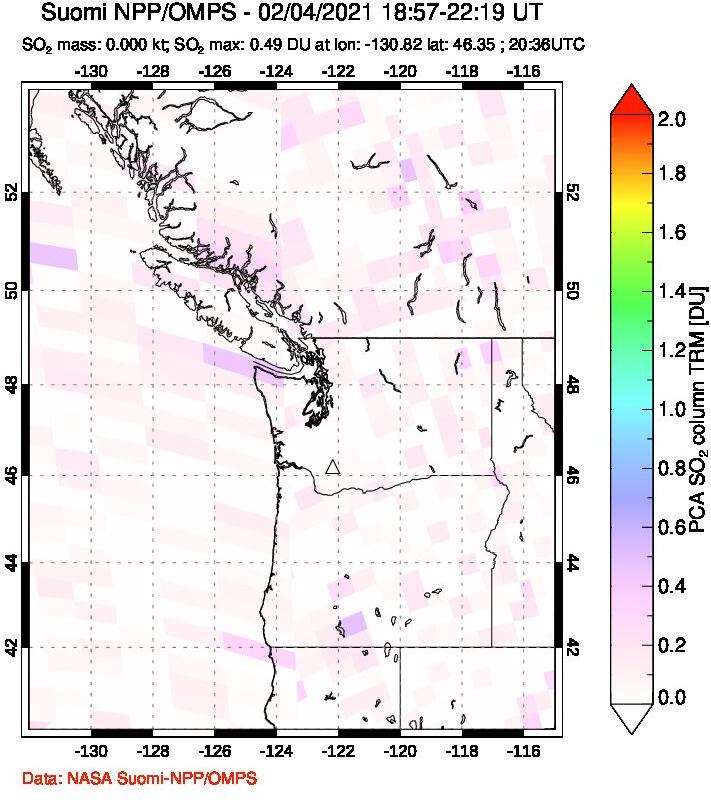 A sulfur dioxide image over Cascade Range, USA on Feb 04, 2021.