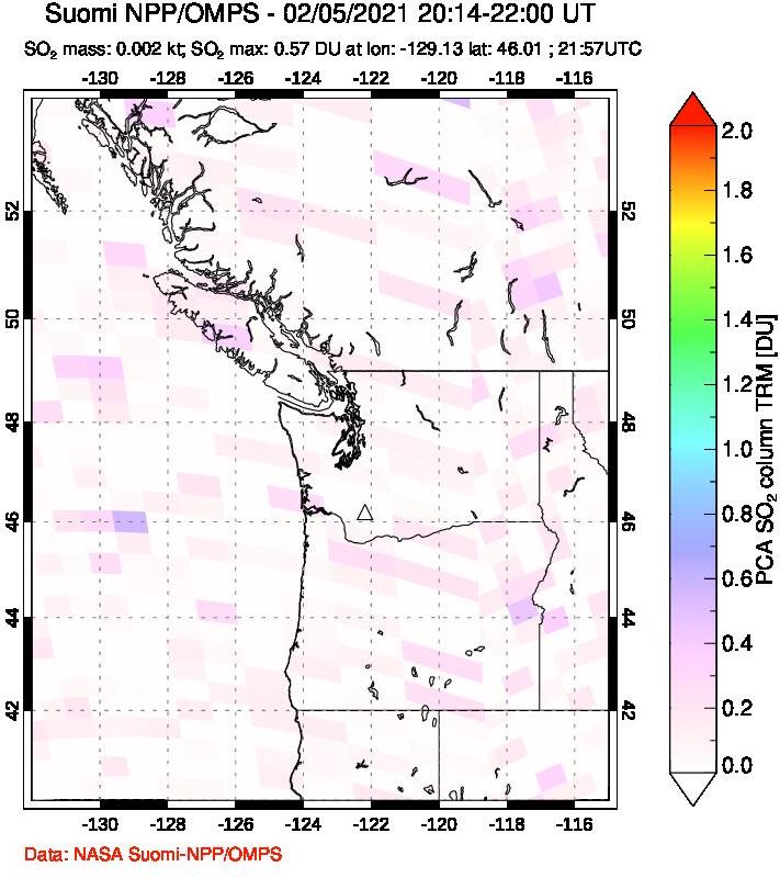 A sulfur dioxide image over Cascade Range, USA on Feb 05, 2021.