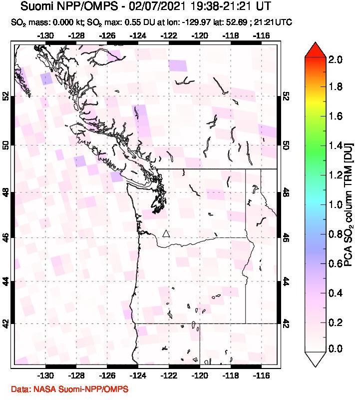A sulfur dioxide image over Cascade Range, USA on Feb 07, 2021.