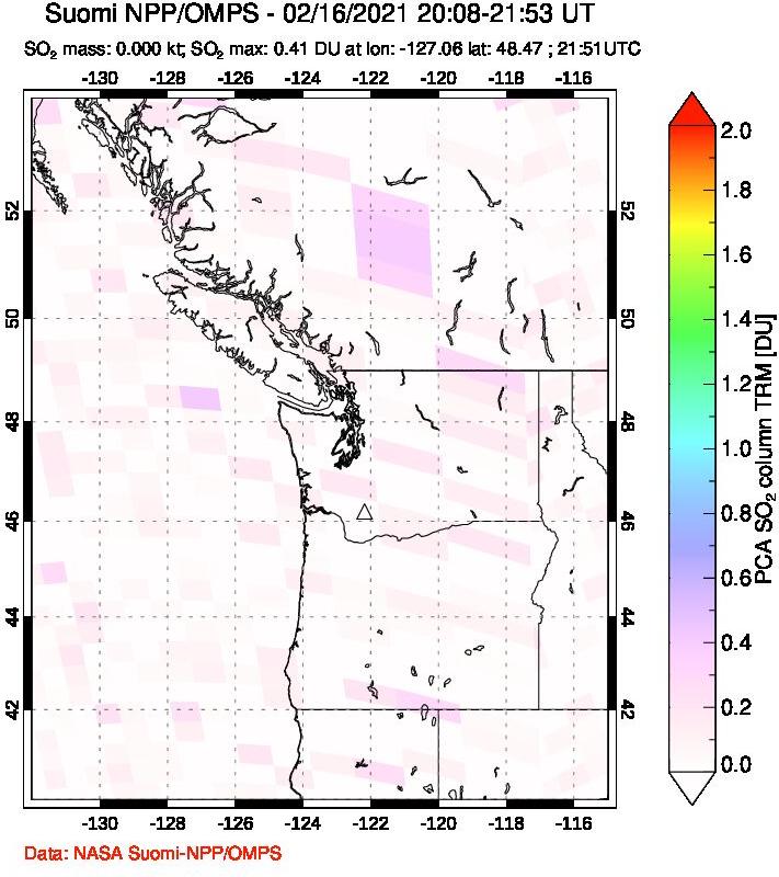 A sulfur dioxide image over Cascade Range, USA on Feb 16, 2021.