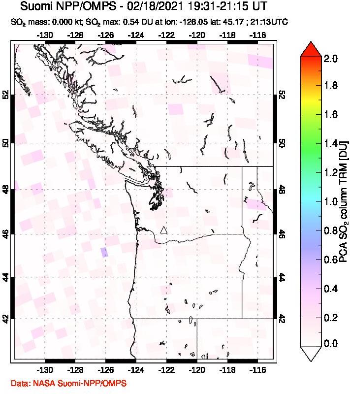 A sulfur dioxide image over Cascade Range, USA on Feb 18, 2021.