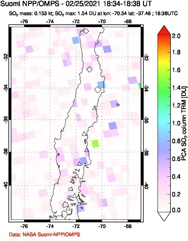 A sulfur dioxide image over Central Chile on Feb 25, 2021.