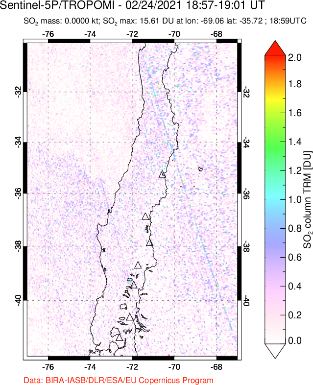 A sulfur dioxide image over Central Chile on Feb 24, 2021.
