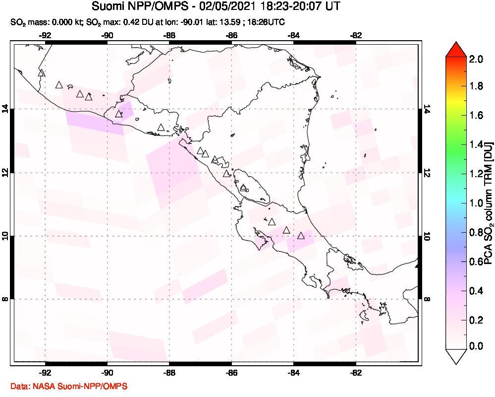 A sulfur dioxide image over Central America on Feb 05, 2021.