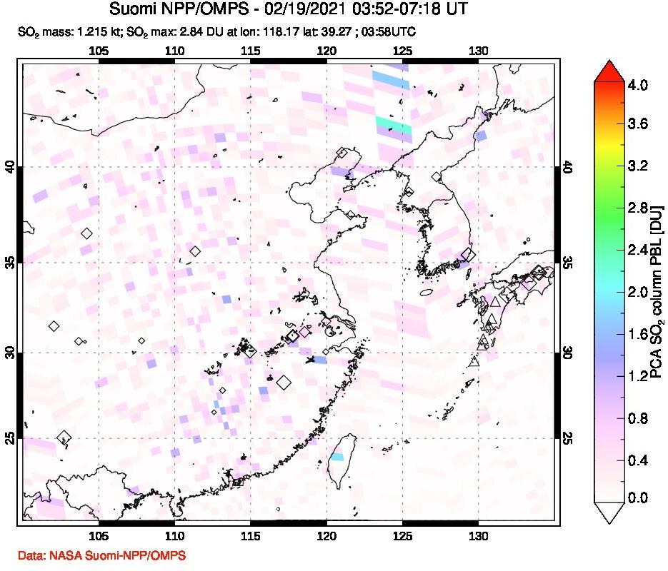 A sulfur dioxide image over Eastern China on Feb 19, 2021.
