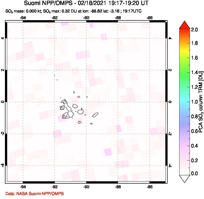 A sulfur dioxide image over Galápagos Islands on Feb 18, 2021.