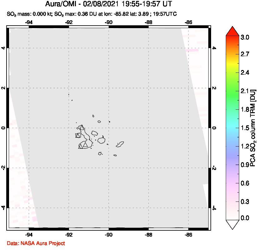A sulfur dioxide image over Galápagos Islands on Feb 08, 2021.
