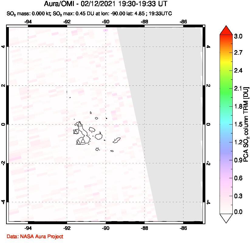 A sulfur dioxide image over Galápagos Islands on Feb 12, 2021.