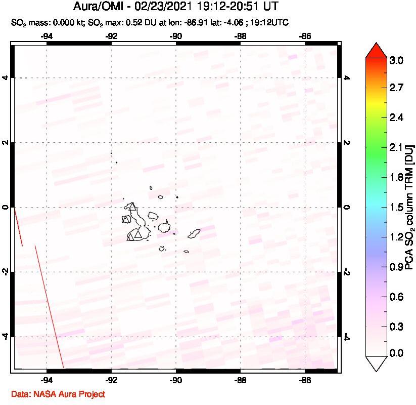 A sulfur dioxide image over Galápagos Islands on Feb 23, 2021.