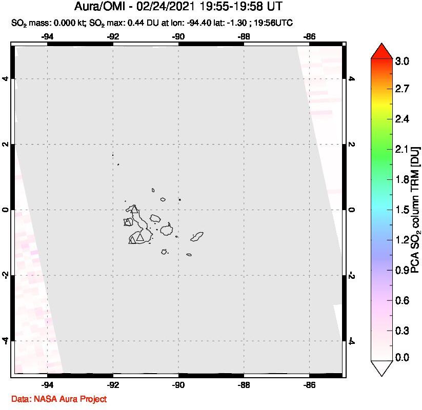 A sulfur dioxide image over Galápagos Islands on Feb 24, 2021.