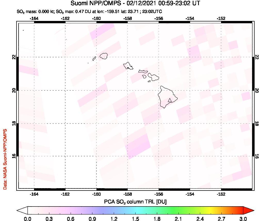 A sulfur dioxide image over Hawaii, USA on Feb 12, 2021.