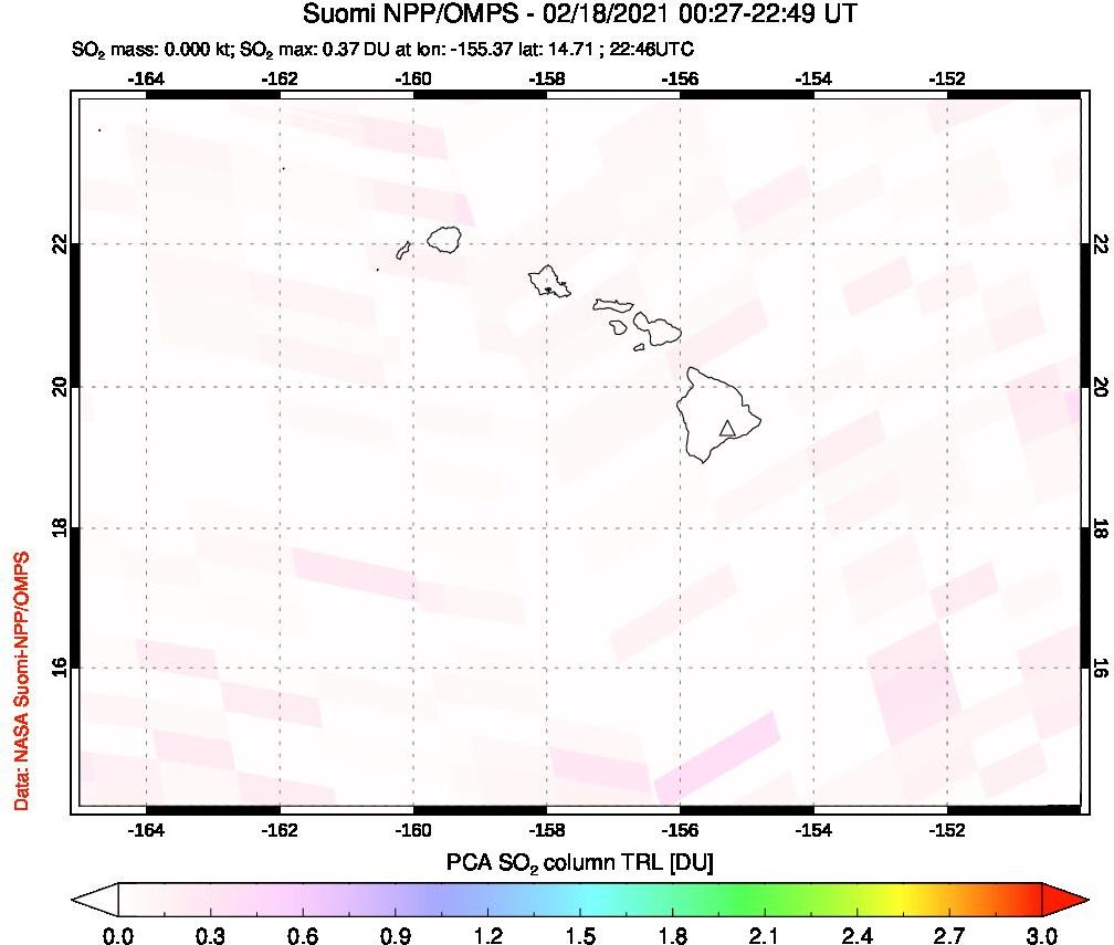 A sulfur dioxide image over Hawaii, USA on Feb 18, 2021.