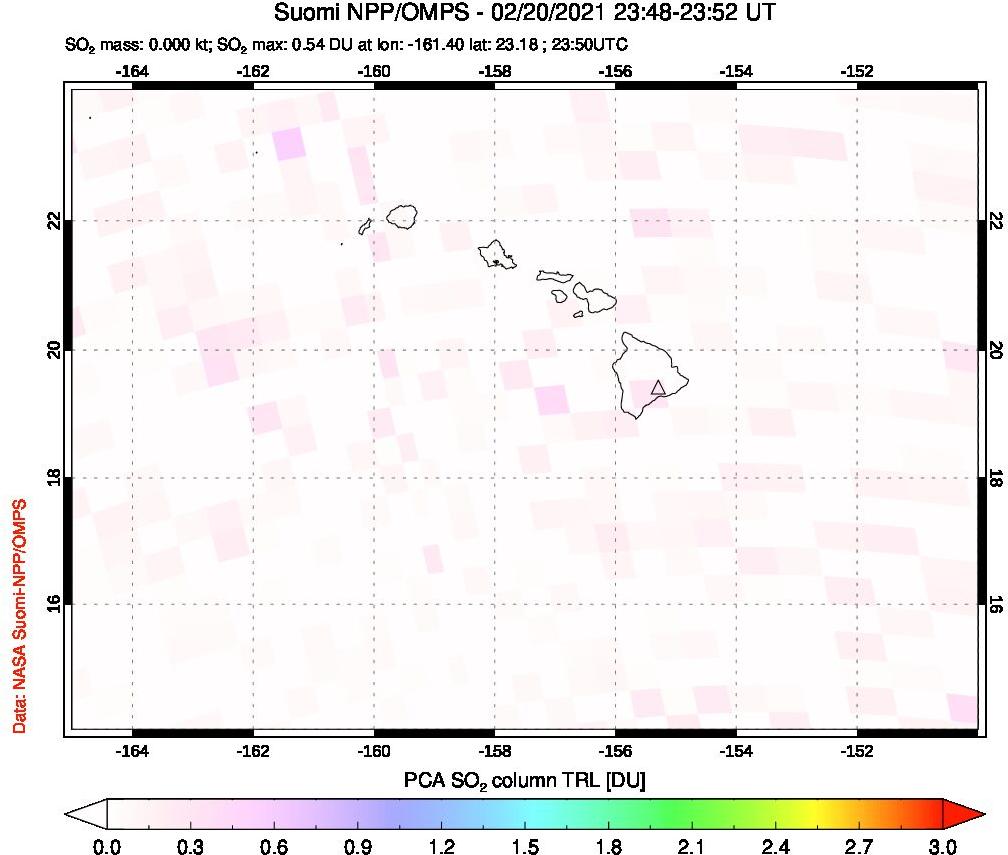 A sulfur dioxide image over Hawaii, USA on Feb 20, 2021.