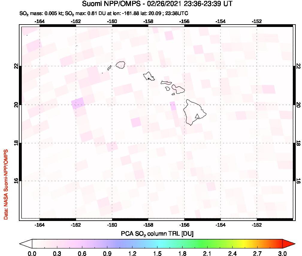 A sulfur dioxide image over Hawaii, USA on Feb 26, 2021.