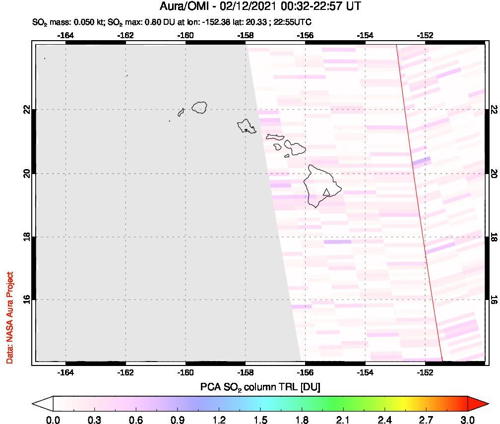 A sulfur dioxide image over Hawaii, USA on Feb 12, 2021.