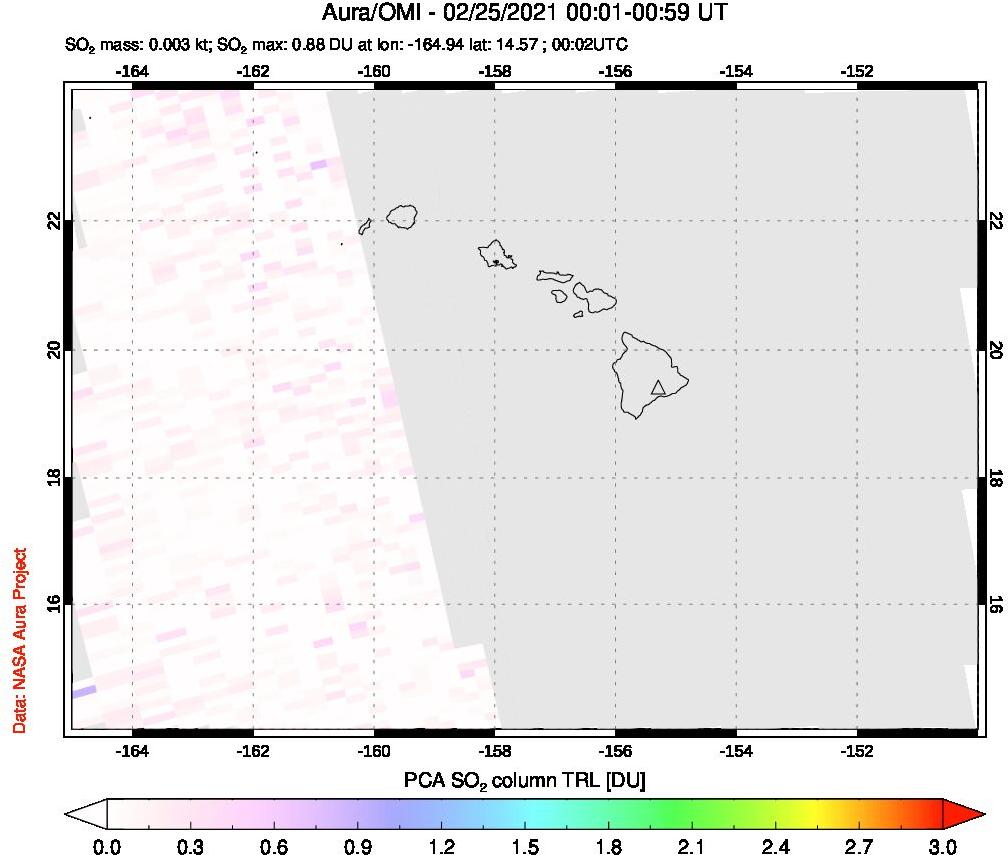 A sulfur dioxide image over Hawaii, USA on Feb 25, 2021.
