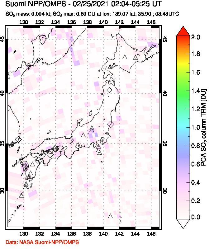 A sulfur dioxide image over Japan on Feb 25, 2021.
