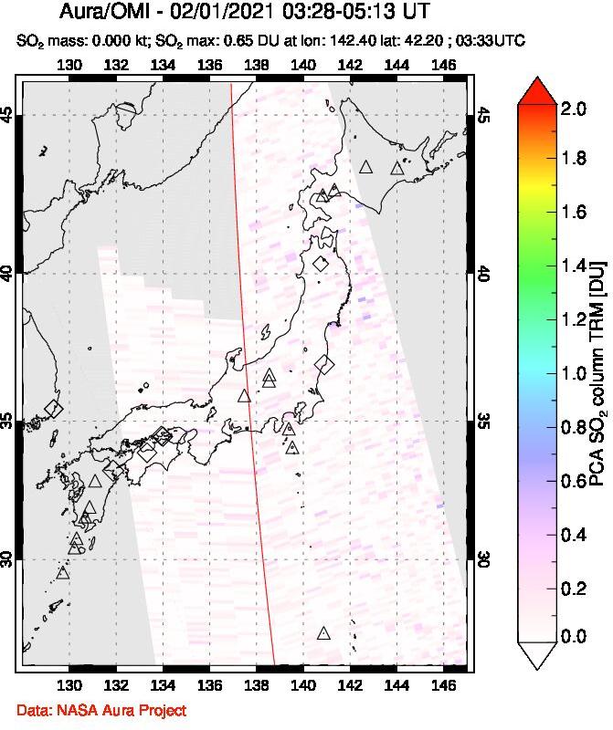 A sulfur dioxide image over Japan on Feb 01, 2021.