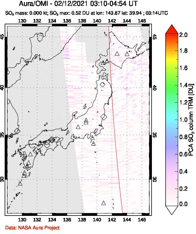 A sulfur dioxide image over Japan on Feb 12, 2021.