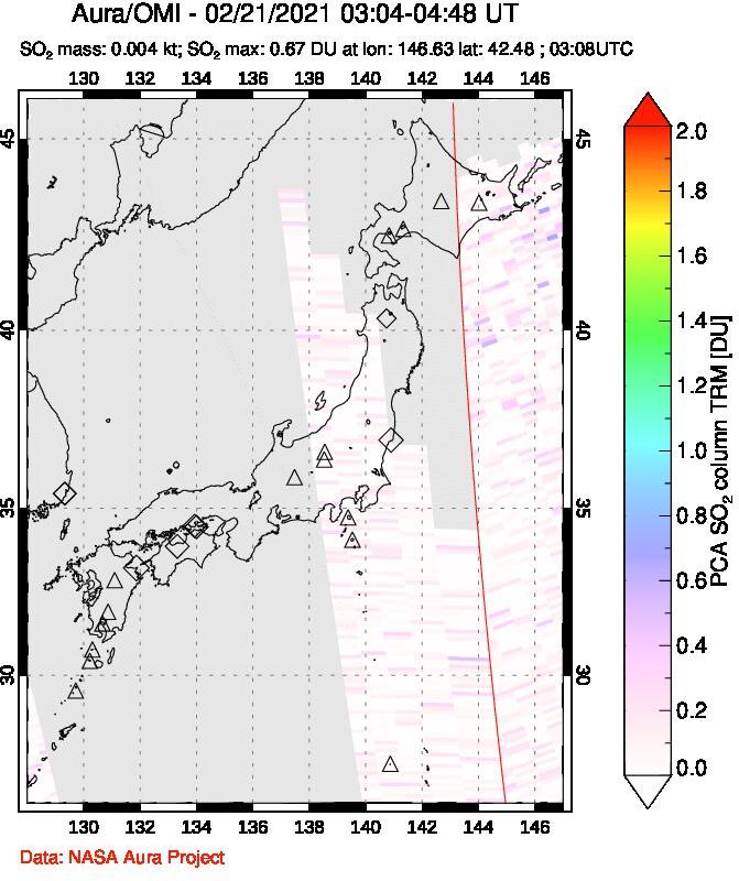 A sulfur dioxide image over Japan on Feb 21, 2021.