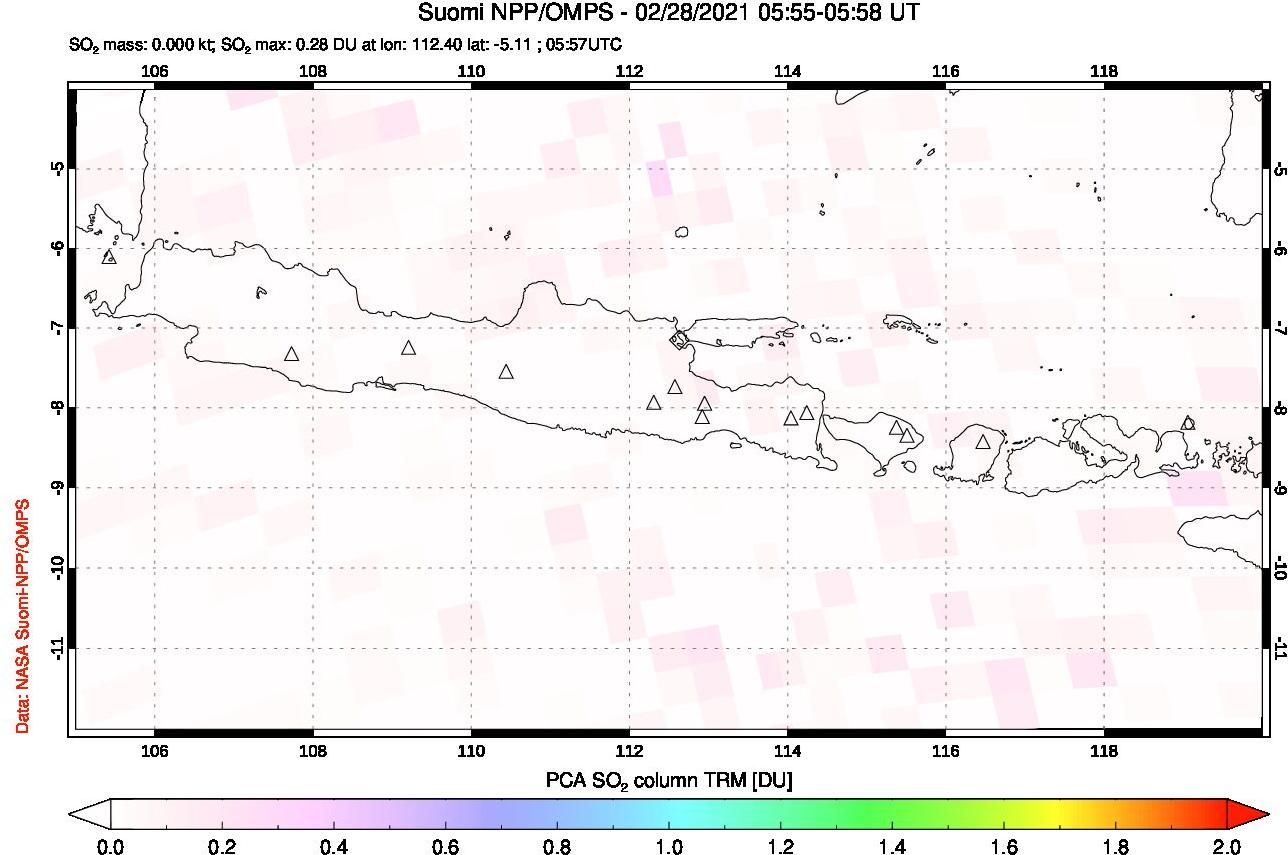 A sulfur dioxide image over Java, Indonesia on Feb 28, 2021.