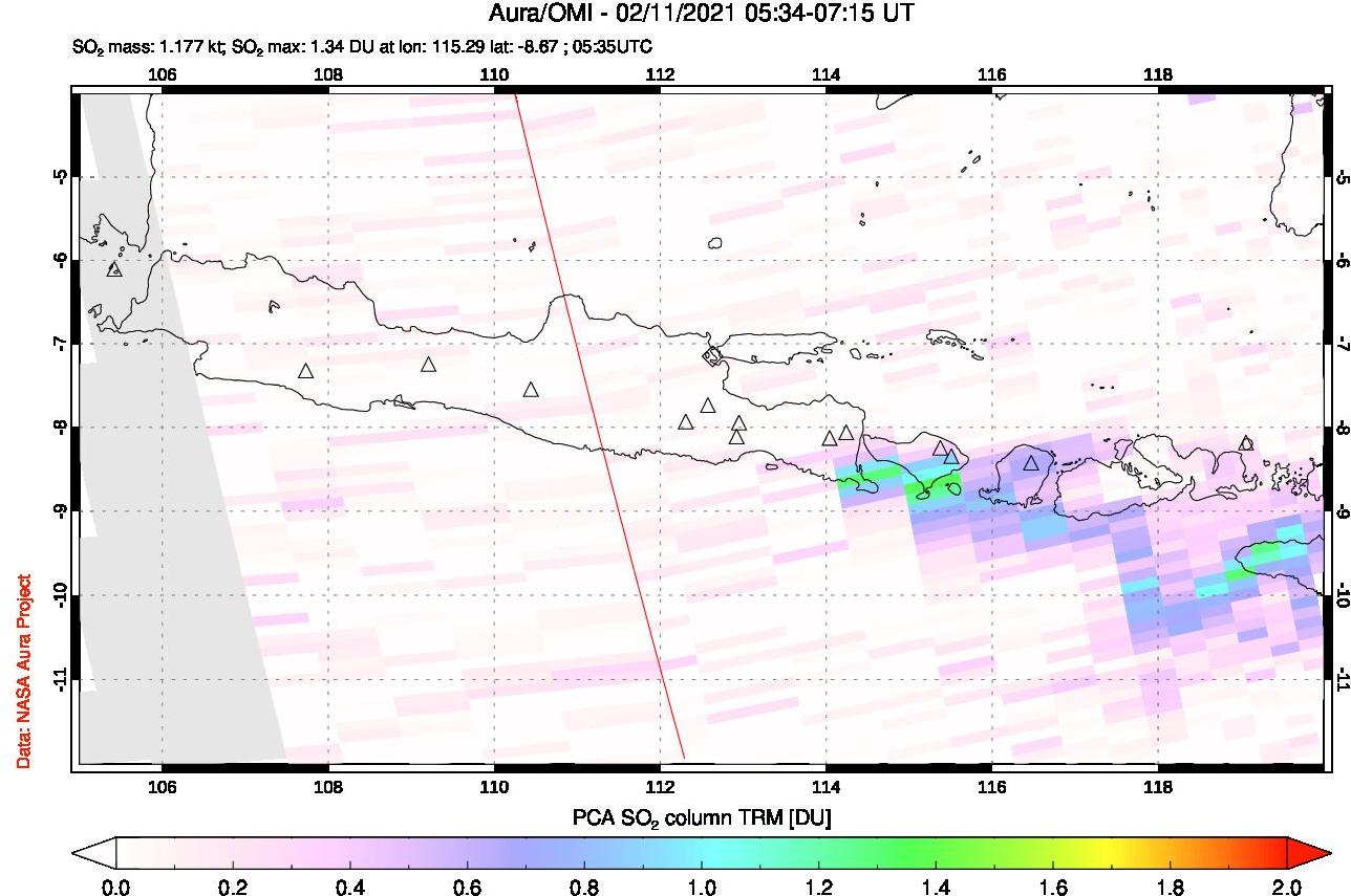 A sulfur dioxide image over Java, Indonesia on Feb 11, 2021.