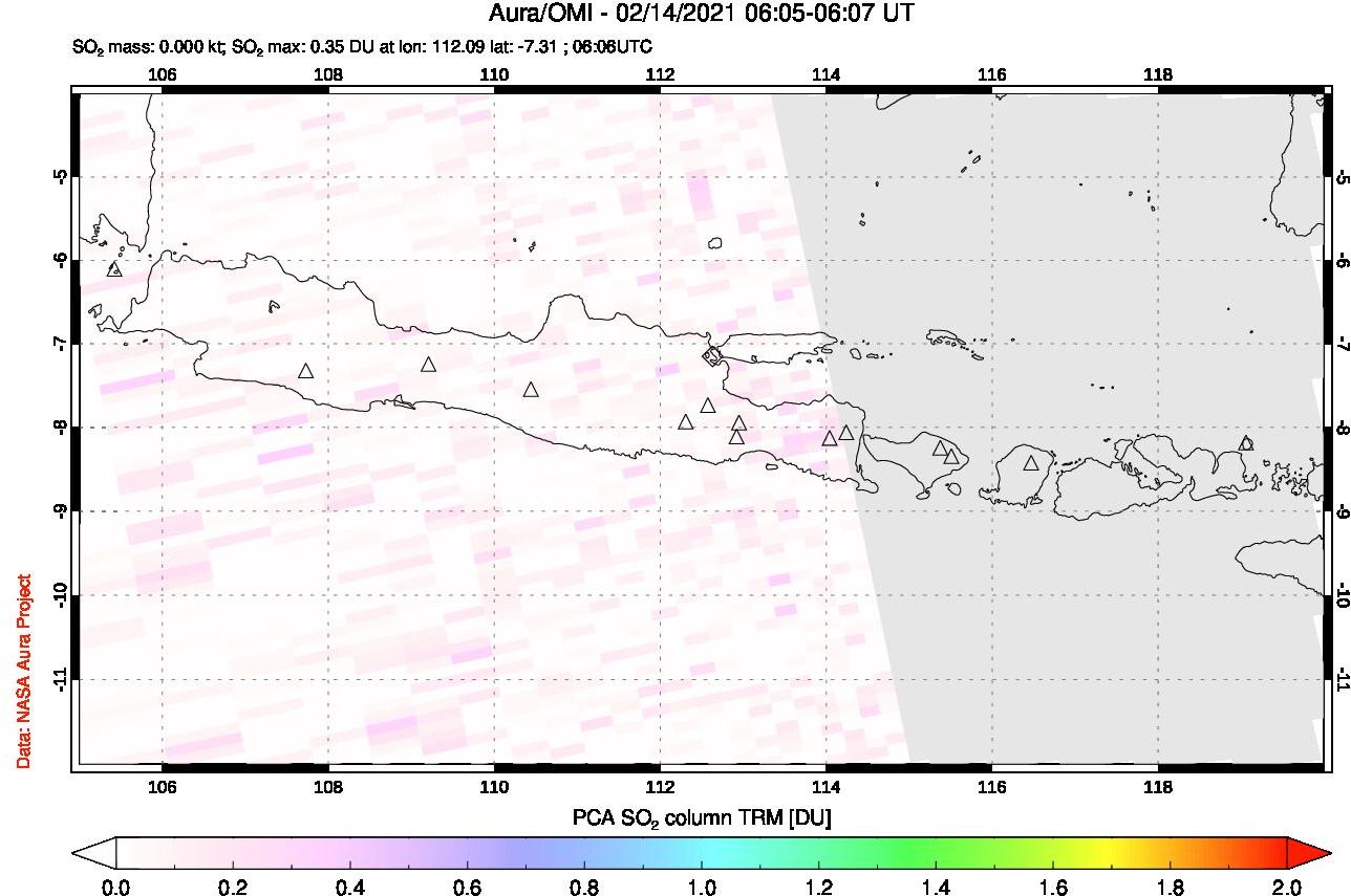 A sulfur dioxide image over Java, Indonesia on Feb 14, 2021.