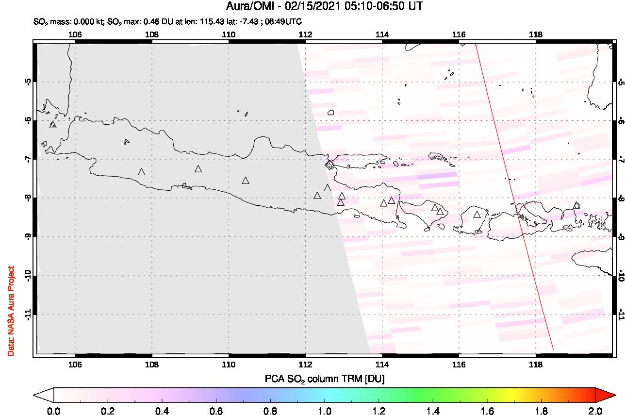 A sulfur dioxide image over Java, Indonesia on Feb 15, 2021.