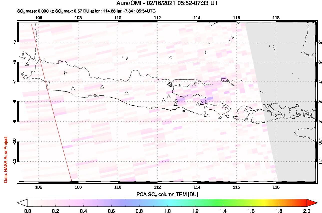 A sulfur dioxide image over Java, Indonesia on Feb 16, 2021.
