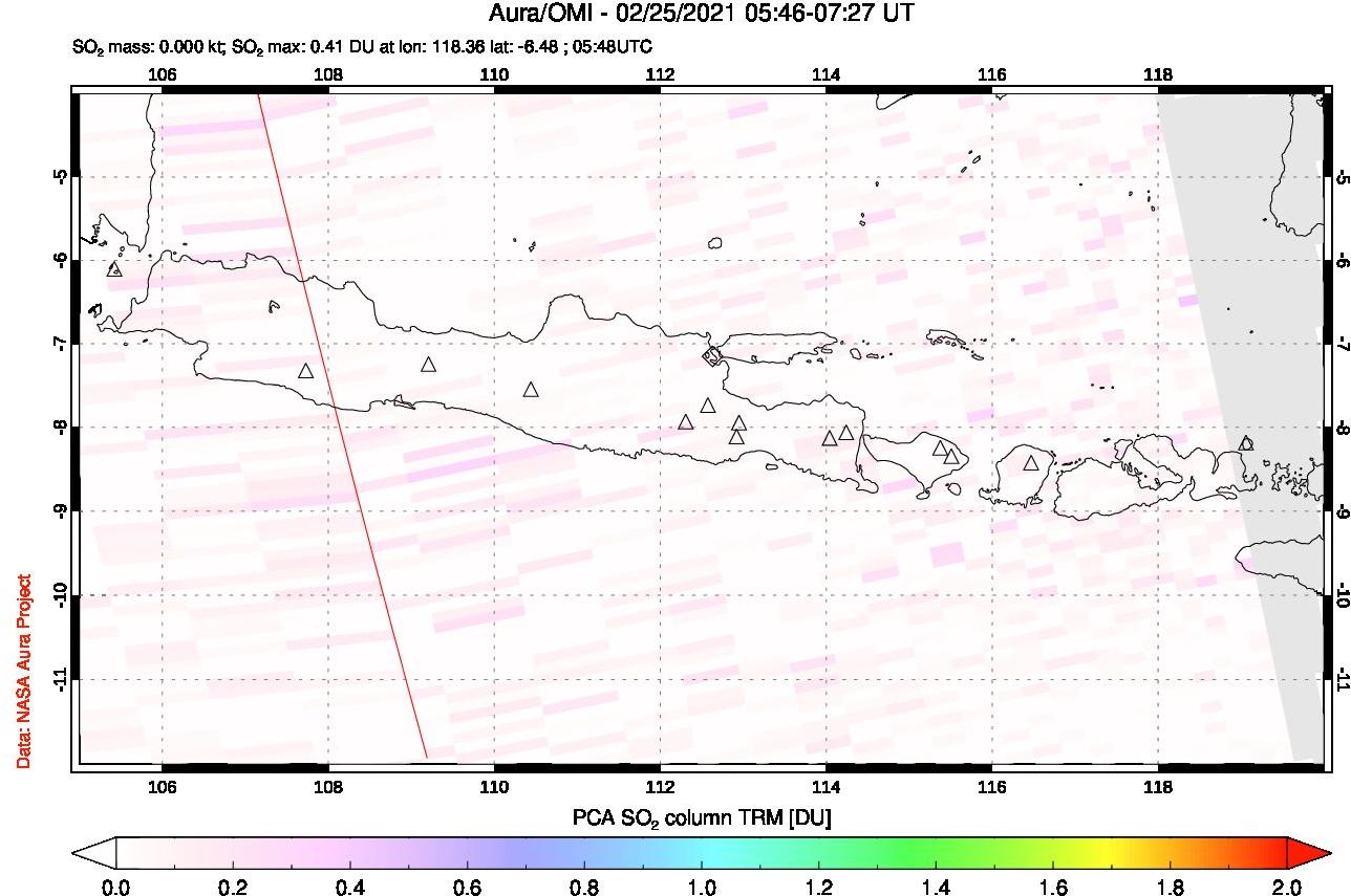 A sulfur dioxide image over Java, Indonesia on Feb 25, 2021.