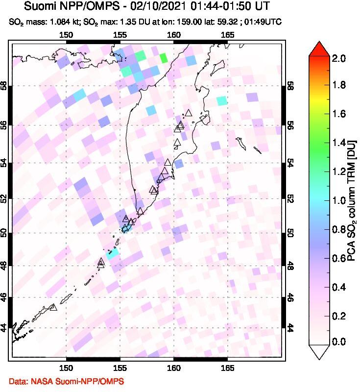 A sulfur dioxide image over Kamchatka, Russian Federation on Feb 10, 2021.