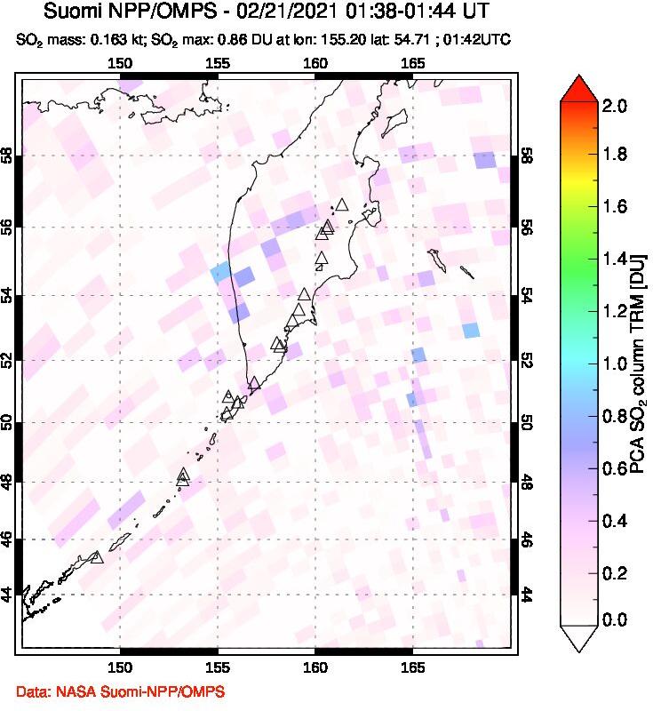 A sulfur dioxide image over Kamchatka, Russian Federation on Feb 21, 2021.