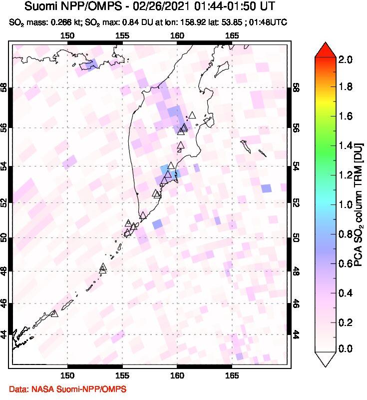 A sulfur dioxide image over Kamchatka, Russian Federation on Feb 26, 2021.