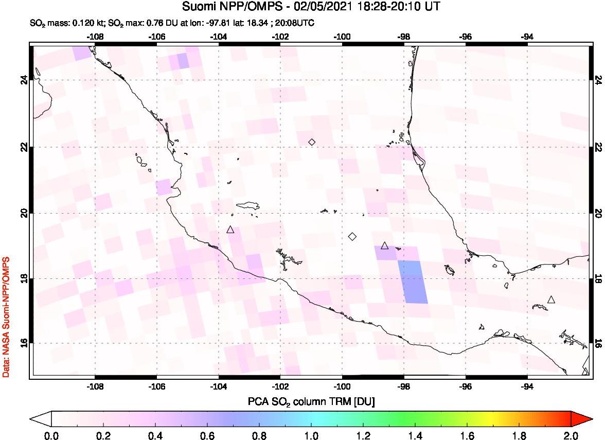 A sulfur dioxide image over Mexico on Feb 05, 2021.