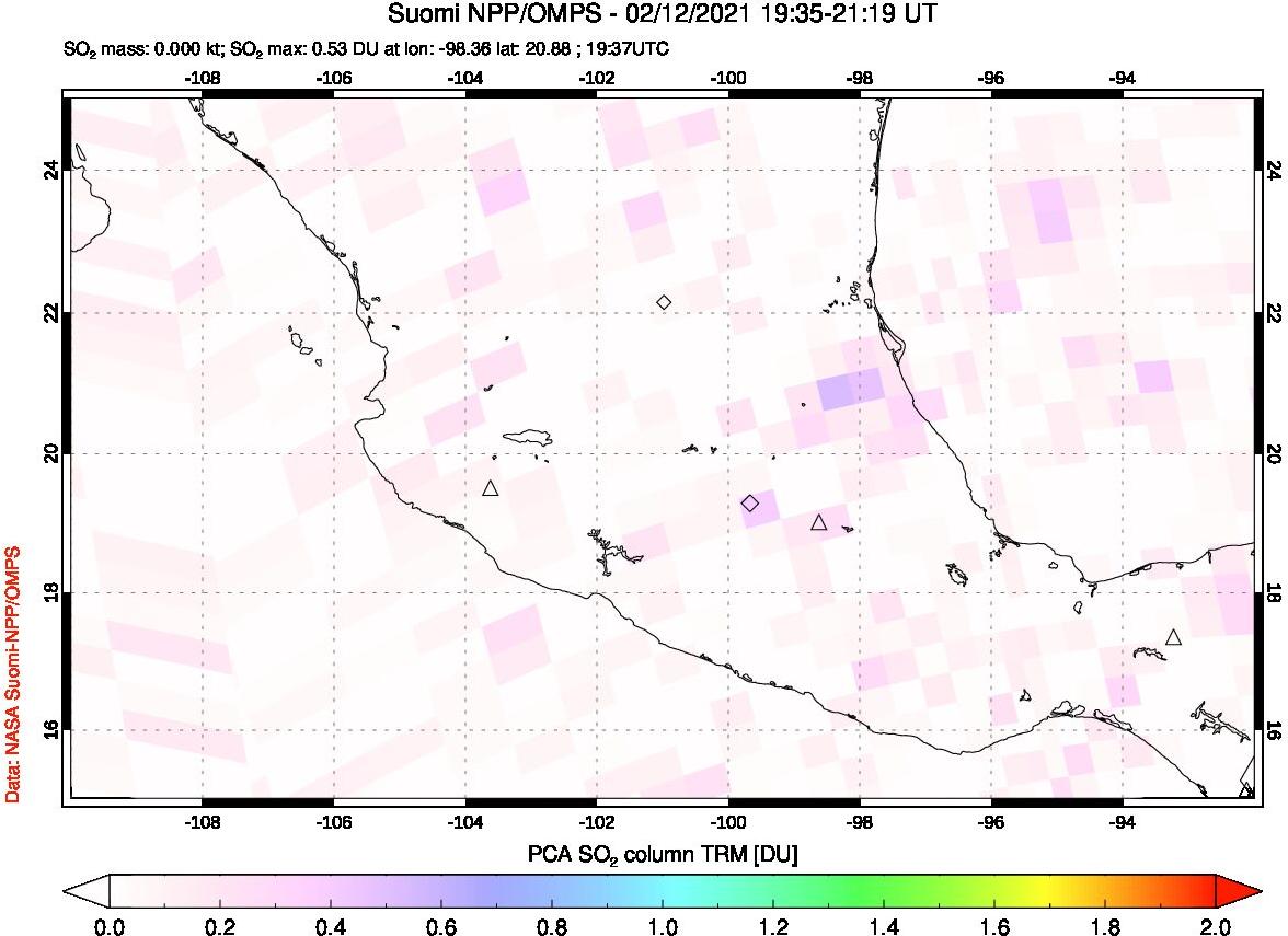 A sulfur dioxide image over Mexico on Feb 12, 2021.