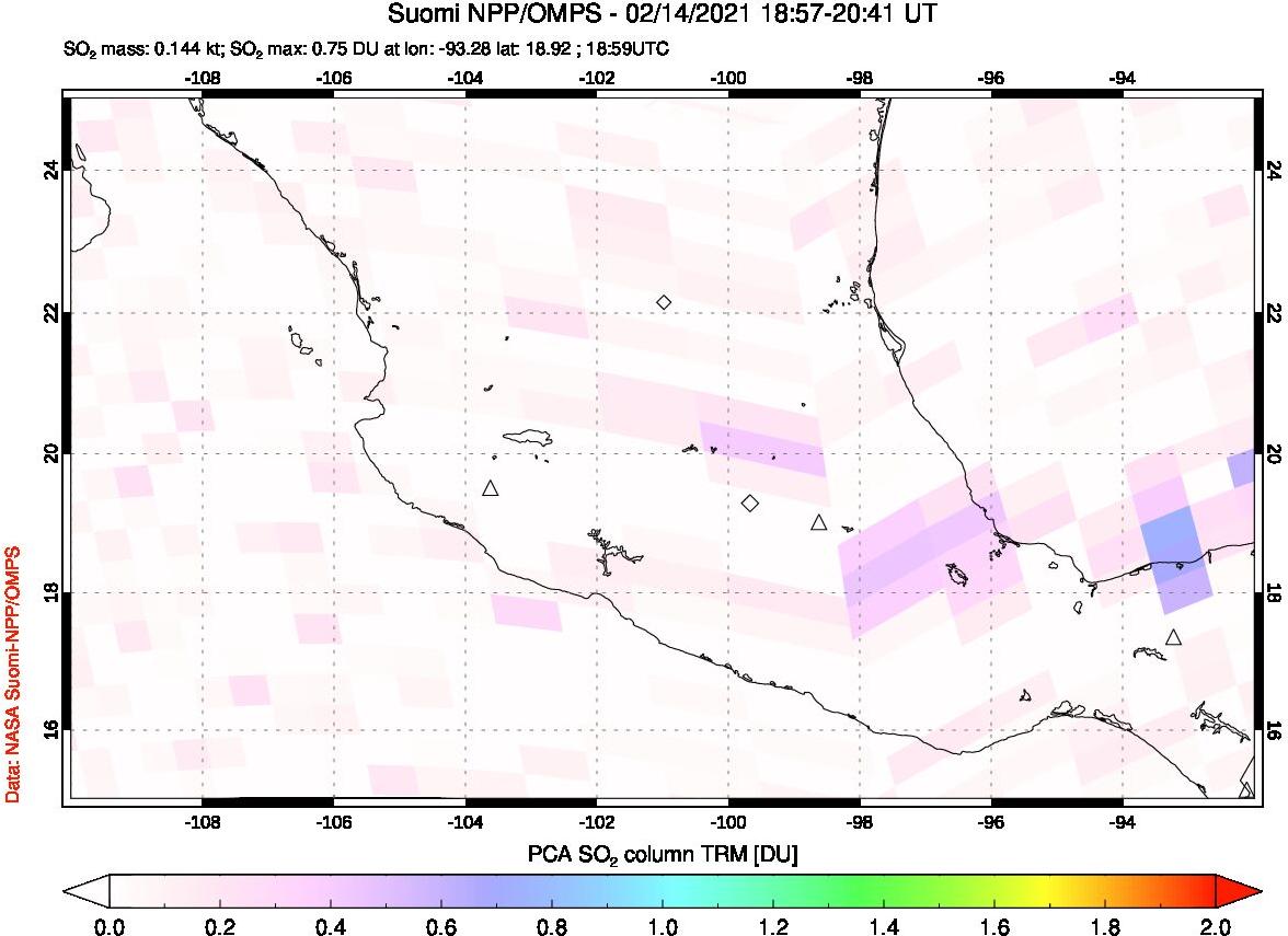 A sulfur dioxide image over Mexico on Feb 14, 2021.
