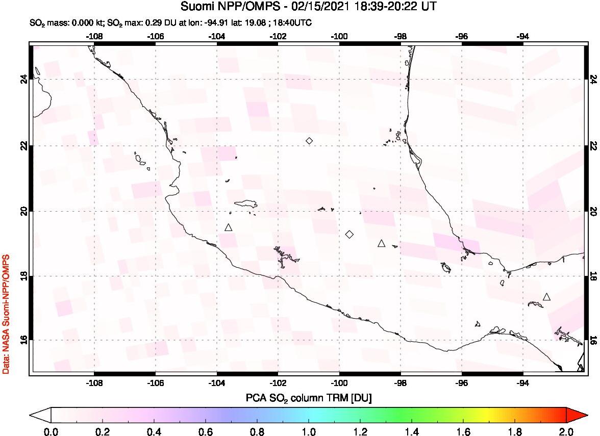 A sulfur dioxide image over Mexico on Feb 15, 2021.