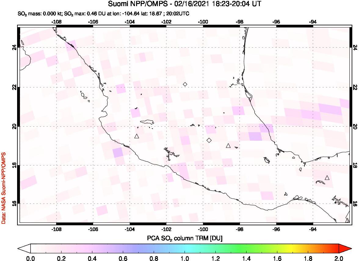 A sulfur dioxide image over Mexico on Feb 16, 2021.