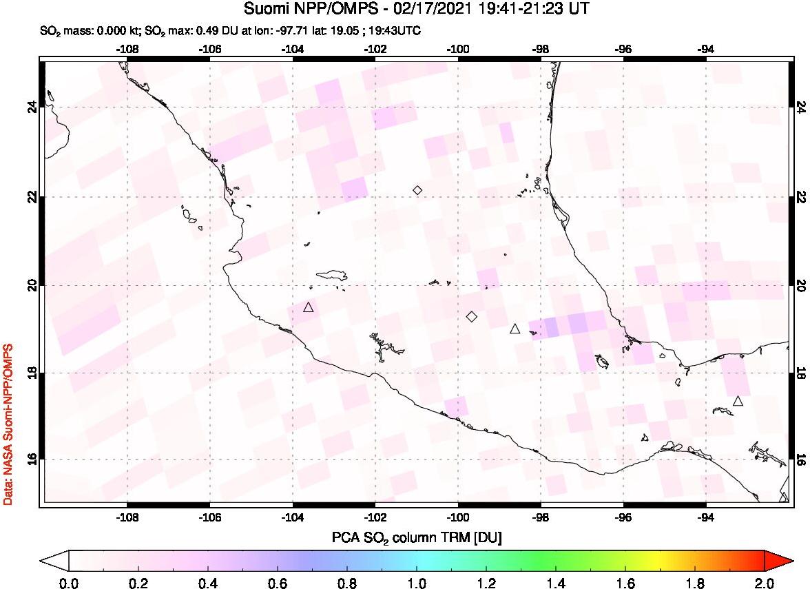 A sulfur dioxide image over Mexico on Feb 17, 2021.